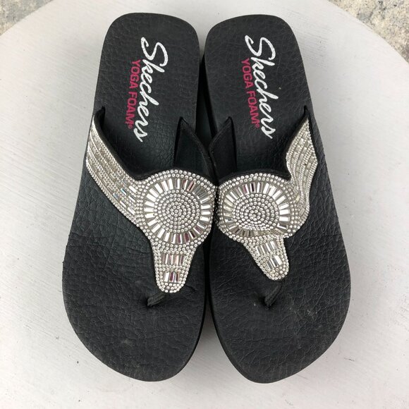 Skechers Women's Size 9 Vinyasa Black Silver Platform Rhinestone Sandals 31618 - Picture 3 of 14